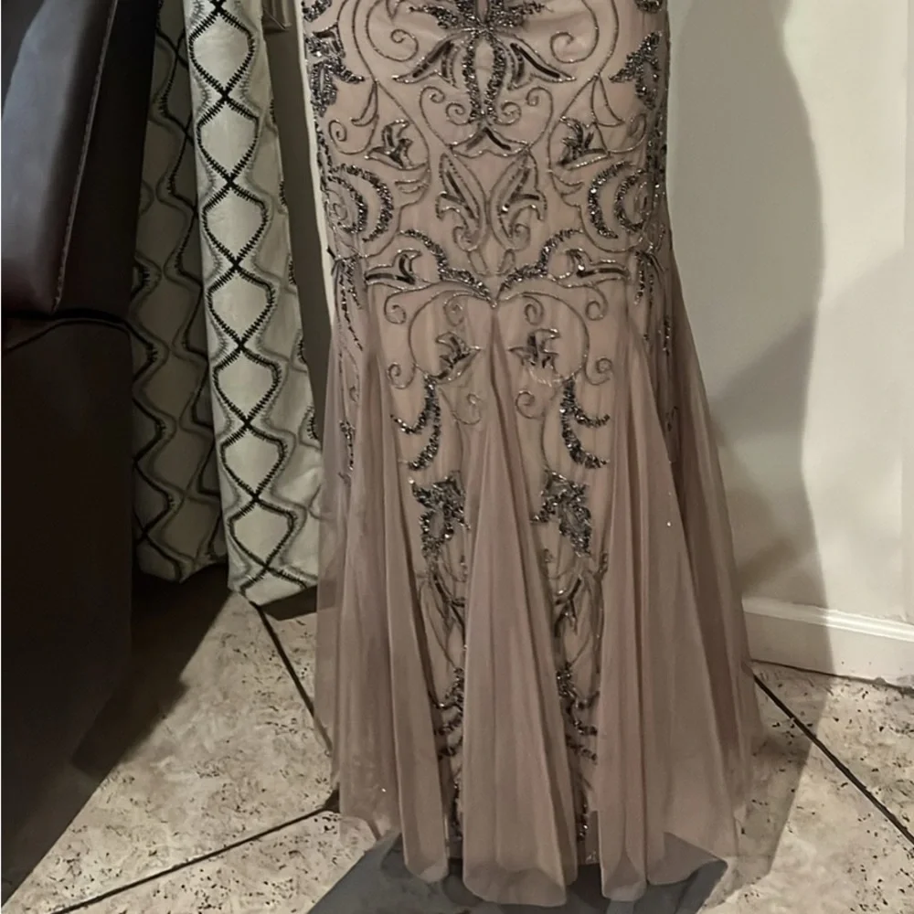Adrianna Papell Beaded Maxi Dress in Taupe and Black - Picture 4 of 4